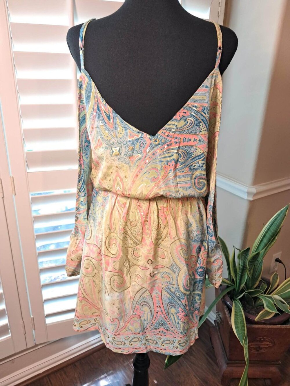 Paisley Gold Multicolor Boho Dress One Size - Picture 5 of 12